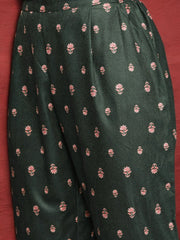 Green Printed Gotta Patti Velvet Kurta with Trousers & With Dupatta-AHKUPZDU-COMBO-628