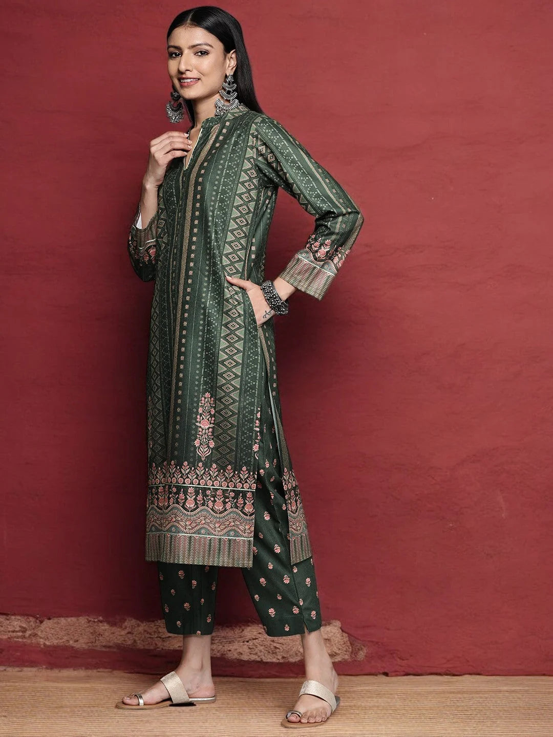 Green Velvet Kurta Set with Dupatta | Indian Women's Kurta