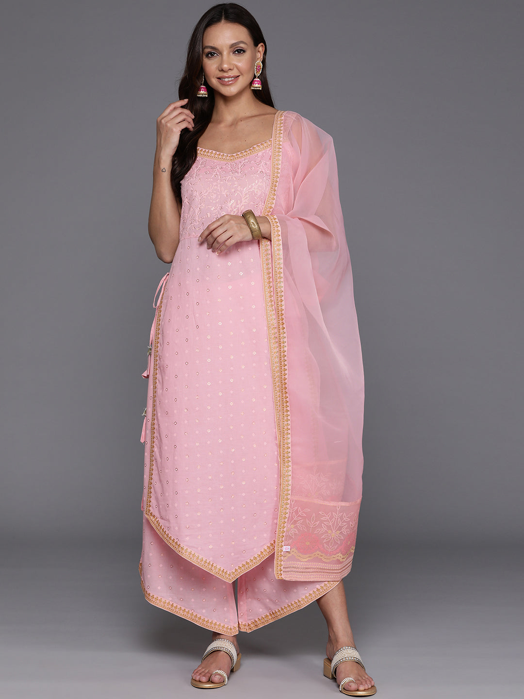 Ethnic Cotton Kurta Palazzo Set with Dupatta for Women