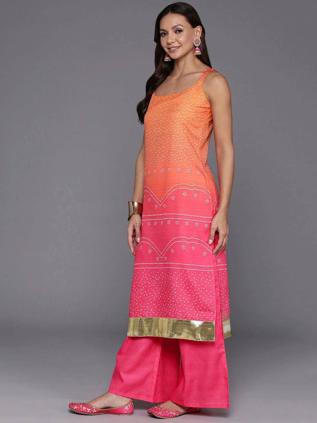 Bandhani Print Kurta Palazzo Set - Women's Cotton Ensemble