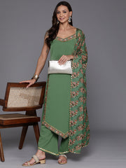 Women Floral Yoke Design Panelled Gotta Patti Kurta with Palazzos & With Dupatta-AHKUPZDU-COMBO-936