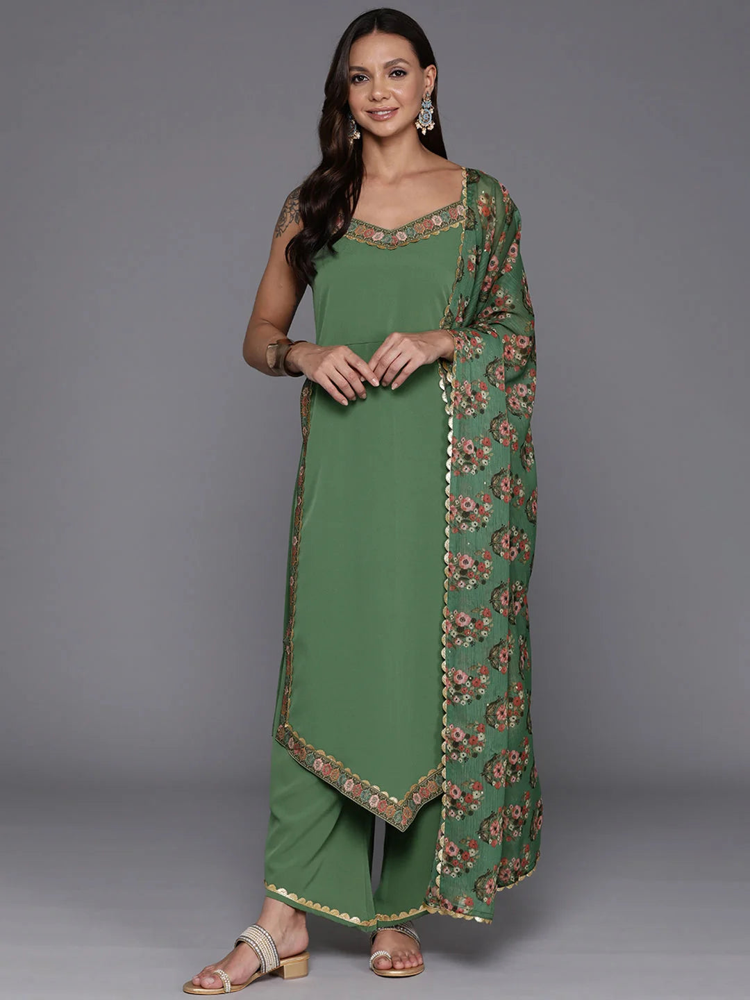 Women's Polyester Kurta Palazzo Set - Yoke Design & Dupatta