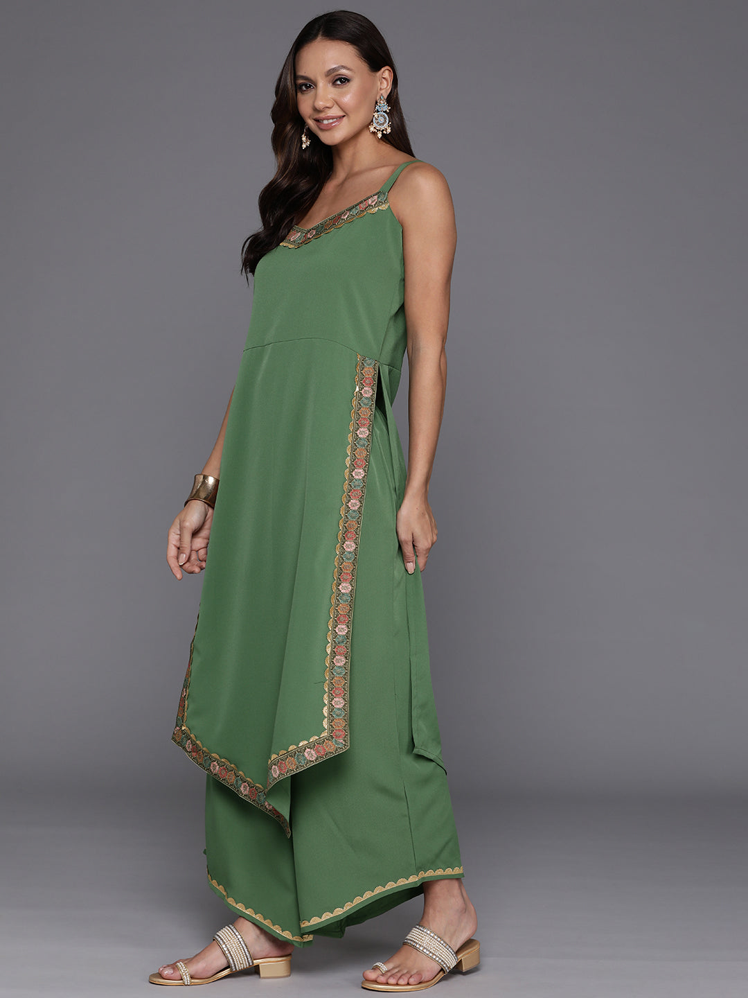 Women's Polyester Kurta Palazzo Set - Yoke Design & Dupatta