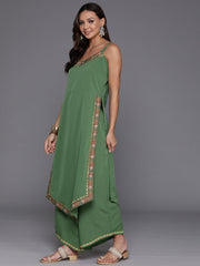 Women Floral Yoke Design Panelled Gotta Patti Kurta with Palazzos & With Dupatta-AHKUPZDU-COMBO-936