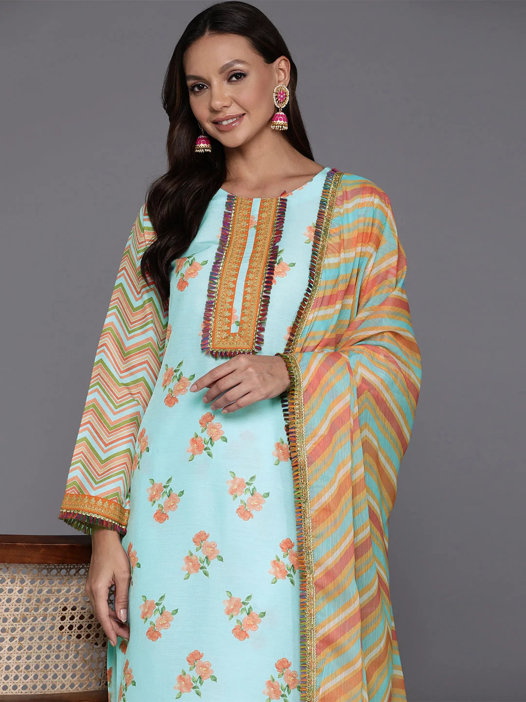 Silk Kurta and Palazzo Set - Floral Print Women's Outfit
