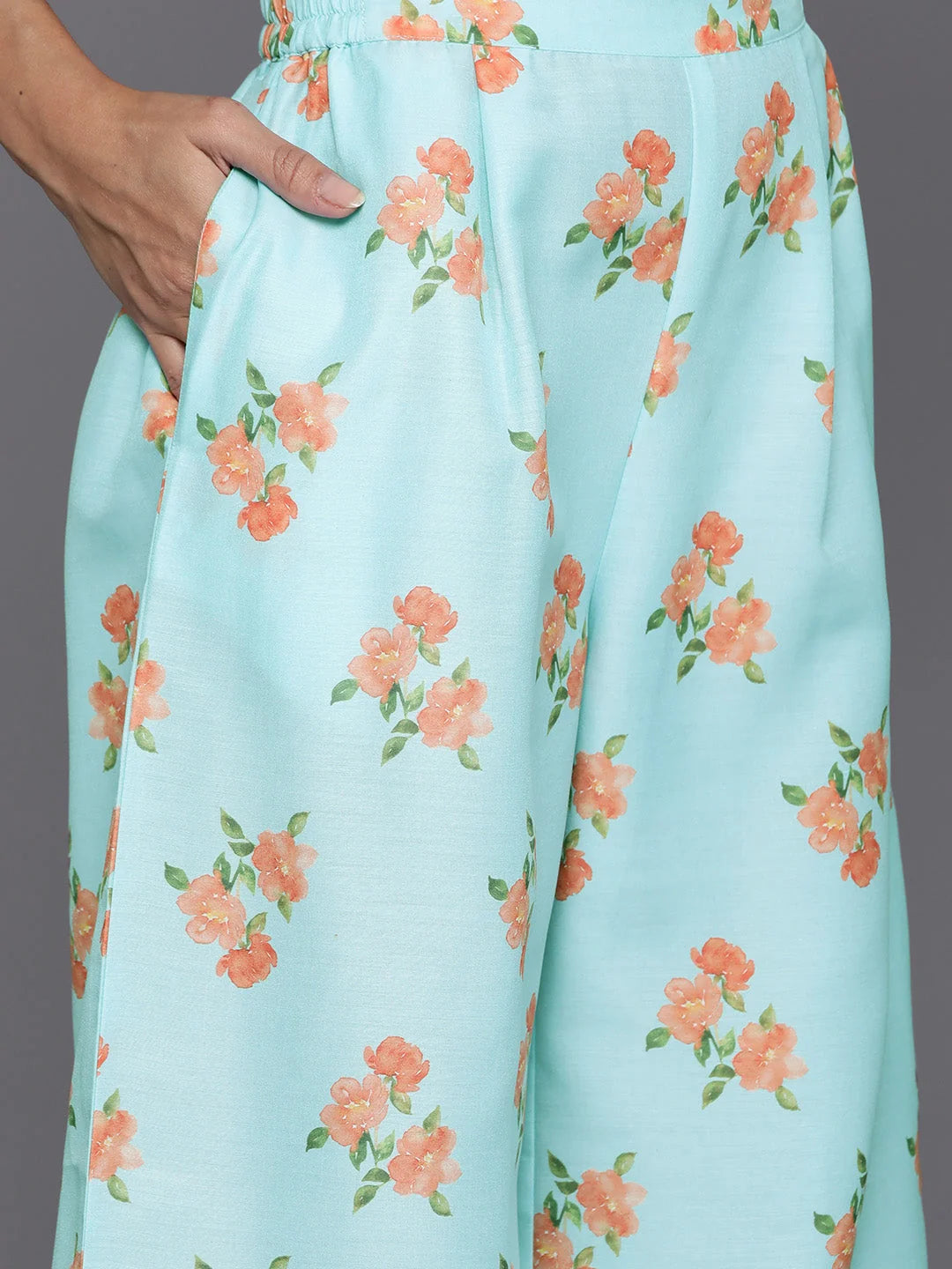 Silk Kurta and Palazzo Set - Floral Print Women's Outfit