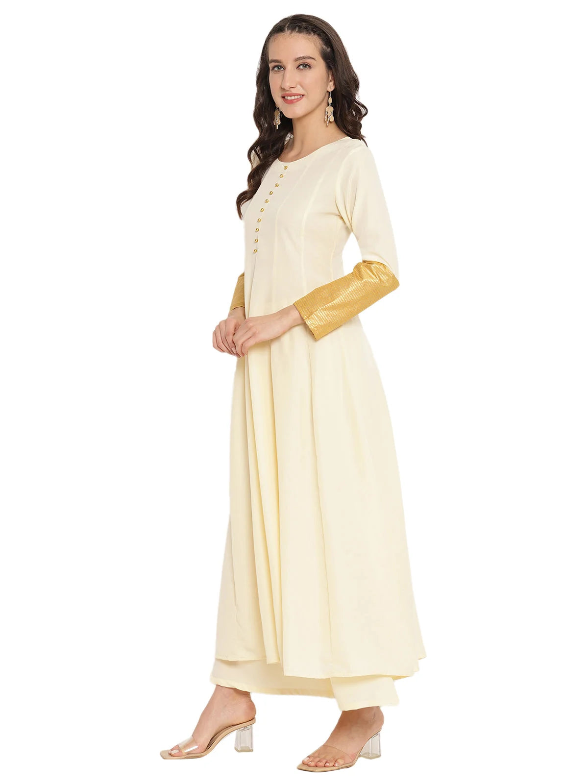 Solid Anarkali Kurta with Dupatta Set | Women's Fashion