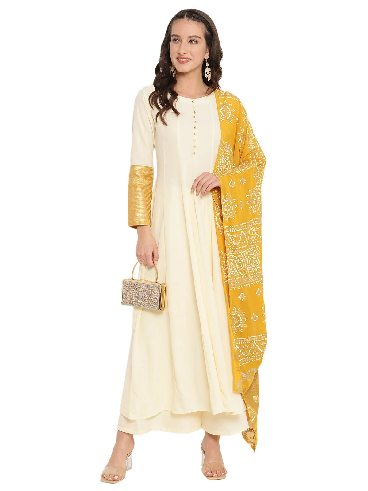 Solid Anarkali Kurta with Dupatta Set | Women's Fashion