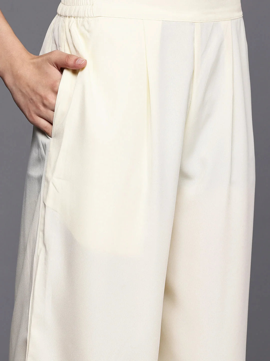 Womens Off White Organza Fusion Kurta Sets-AHKUPZTP-COMBO-1122