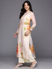 Womens Off White Organza Fusion Kurta Sets-AHKUPZTP-COMBO-1122