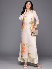 Womens Off White Organza Fusion Kurta Sets-AHKUPZTP-COMBO-1122