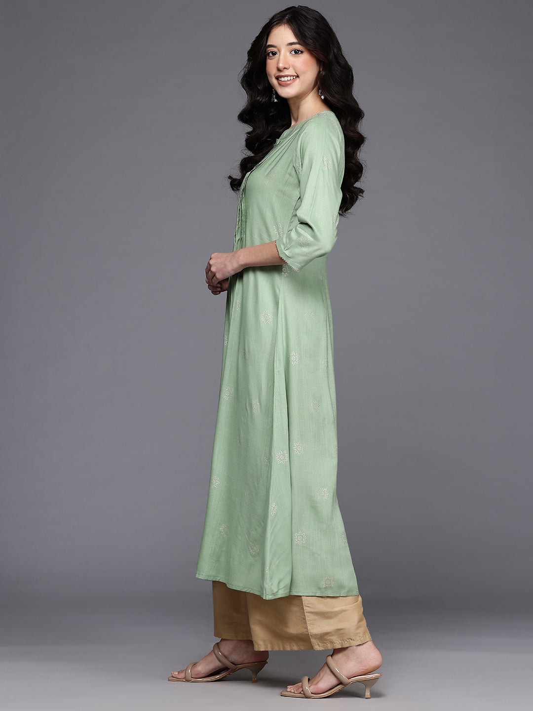 Women's Green Fusion Kurta-AHKURYGP-1160-DS