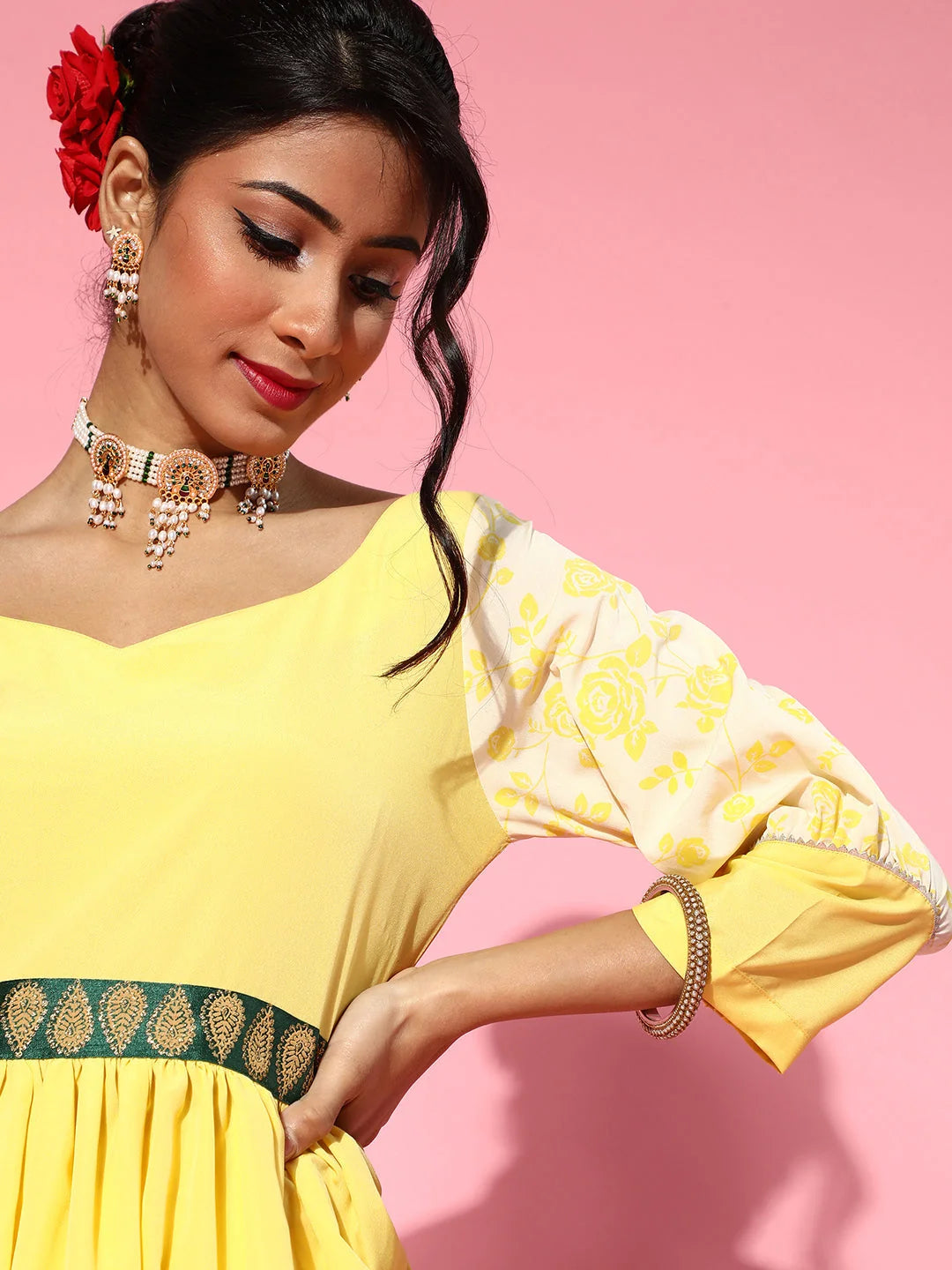 Yellow Floral Print Sharara Set | Women's Garara Pants Outfit