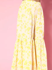 Women's Yellow Floral Print Short Sharara Set-AHKUSH-COMBO-423-FF