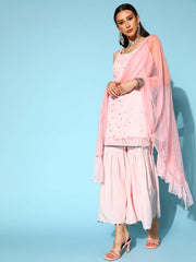 Women's Pink Printed Top to Toe Fusion Sharara Set with Dupatta-AHKUSH-COMBO-468-FF