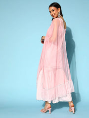 Women's Pink Printed Top to Toe Fusion Sharara Set with Dupatta-AHKUSH-COMBO-468-FF