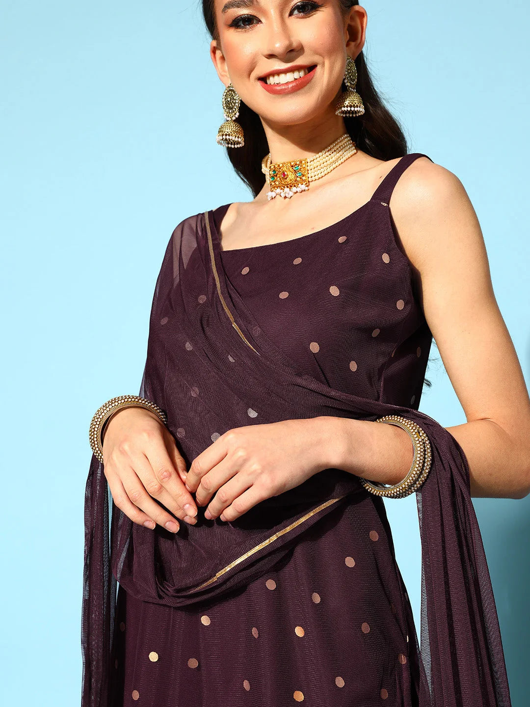 Burgundy Sharara Set With Dupatta - Designer Sharara Suits