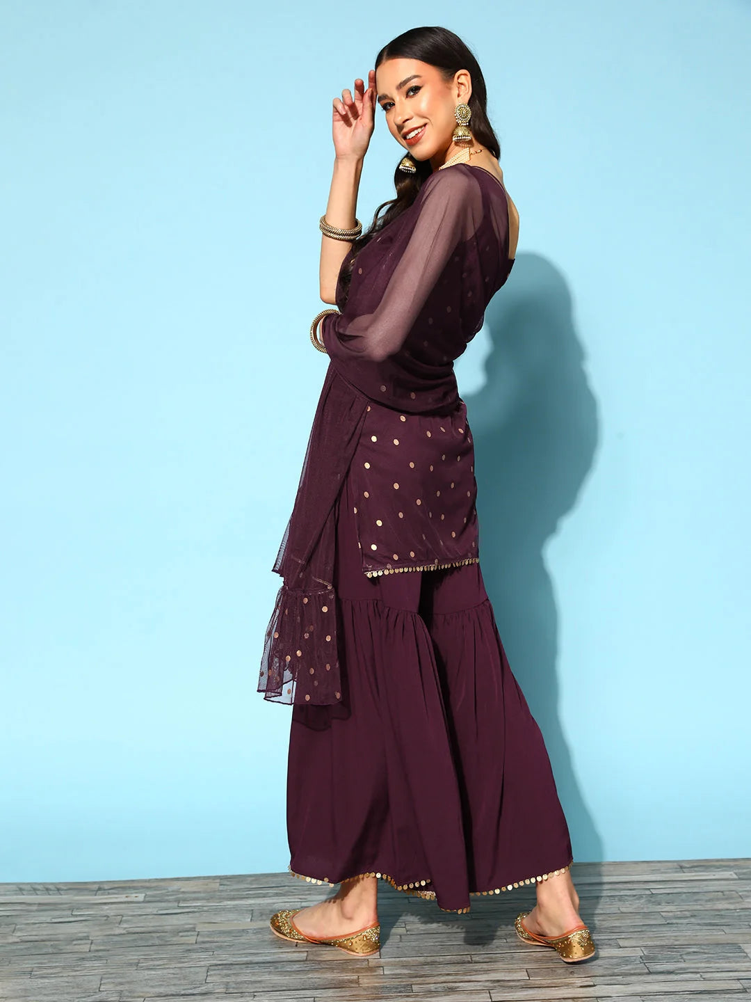 Burgundy Sharara Set With Dupatta - Designer Sharara Suits