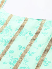 Women's Green & Gold Floral Printed & Striped Straight Sharara Set-AHKUSH-COMBO-544-FF