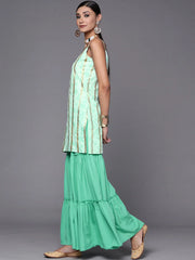 Women's Green & Gold Floral Printed & Striped Straight Sharara Set-AHKUSH-COMBO-544-FF