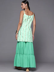 Women's Green & Gold Floral Printed & Striped Straight Sharara Set-AHKUSH-COMBO-544-FF