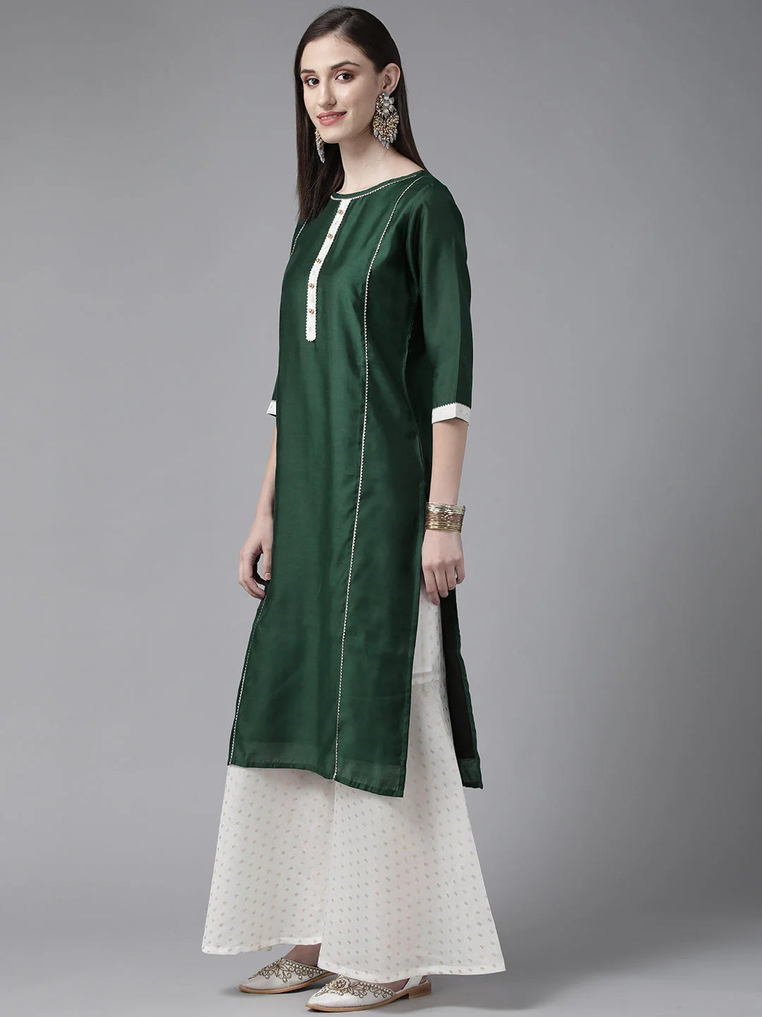 Green Sharara Set for Women | Plain Chanderi Kurta Sharara Suits