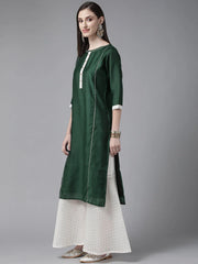 Women Dark Green Plain Chanderi Kurta with Sharara Set-AHKUSH-Combo-320