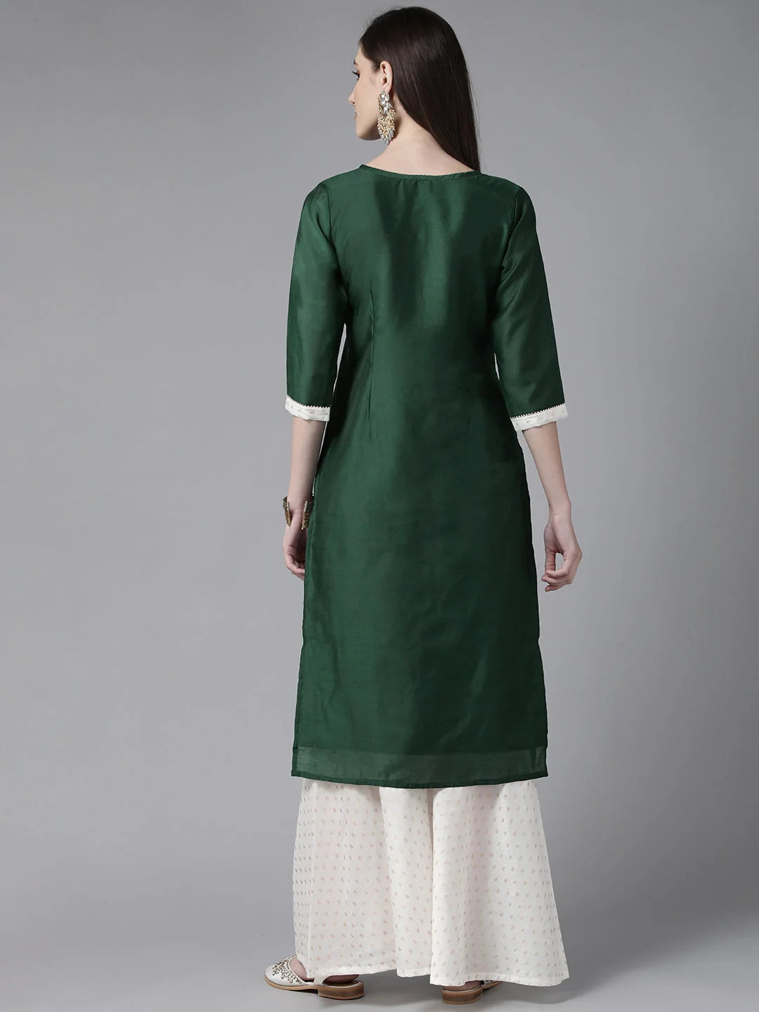 Green Sharara Set for Women | Plain Chanderi Kurta Sharara Suits