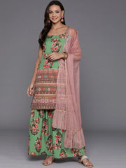 Women Floral Printed Regular Gotta Patti Kurta with Sharara & With Dupatta-AHKUSHDU-COMBO-895