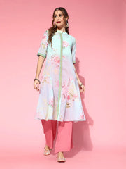 Sea Green Floral Printed Top With Kurta-AHKUTP-COMBO-426-FF