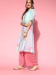 Sea Green Floral Printed Top With Kurta-AHKUTP-COMBO-426-FF