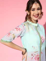 Sea Green Floral Printed Top With Kurta-AHKUTP-COMBO-426-FF