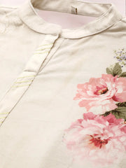 Cream & Pink Floral Printed Gotta Patti Floral Velvet Kurta-AHKUVLDP-1013