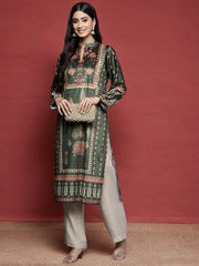 Green & Pink Printed Gotta Patti Velvet Kurta-AHKUVLDP-1015