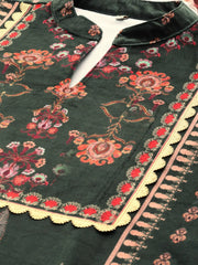 Green & Pink Printed Gotta Patti Velvet Kurta-AHKUVLDP-1015