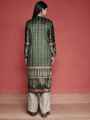 Green & Pink Printed Gotta Patti Velvet Kurta-AHKUVLDP-1015