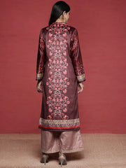 Burgundy & Golden Floral Printed Gotta Patti Floral Velvet Kurta-AHKUVLDP-1016