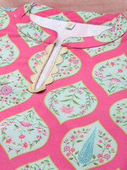 Pink & Sea Green Floral Printed Gotta Patti Velvet Kurta-AHKUVLDP-1033