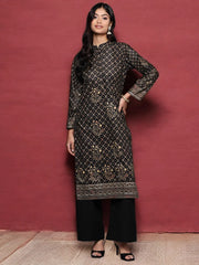 Black Bandhani Printed Gotta Patti Velvet Kurta-AHKUVLDP-1103