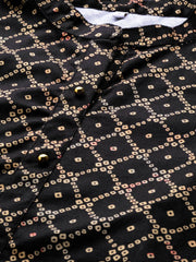 Black Bandhani Printed Gotta Patti Velvet Kurta-AHKUVLDP-1103