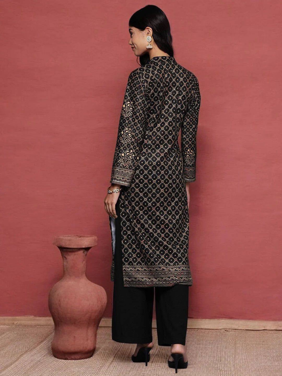 Black Bandhani Print Velvet Kurta - Indian Kurta for Women