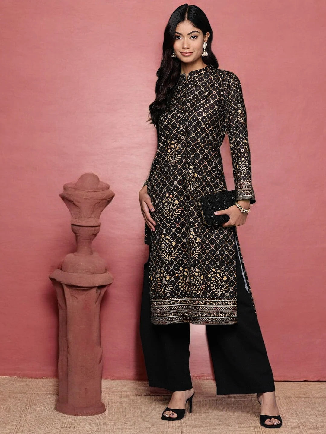 Black Bandhani Print Velvet Kurta - Indian Kurta for Women