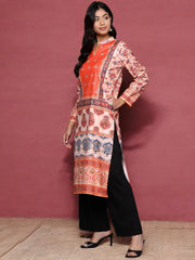 Orange Printed Gotta Patti Velvet Kurta-AHKUVLDP-1104