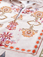 Off White Floral Printed Gotta Patti Velvet Kurta-AHKUVLDP-1105