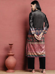 Pink & Black Printed Gotta Patti Velvet Kurta-AHKUVLDP-1106