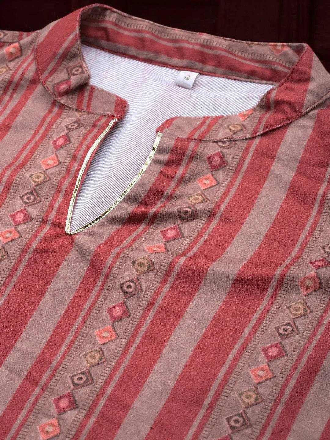 Maroon Striped Gotta Patti Velvet Indian Kurta for Women