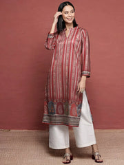 Maroon Striped Gotta Patti Velvet Kurta-AHKUVLDP-1109