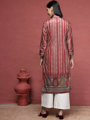 Maroon Striped Gotta Patti Velvet Kurta-AHKUVLDP-1109