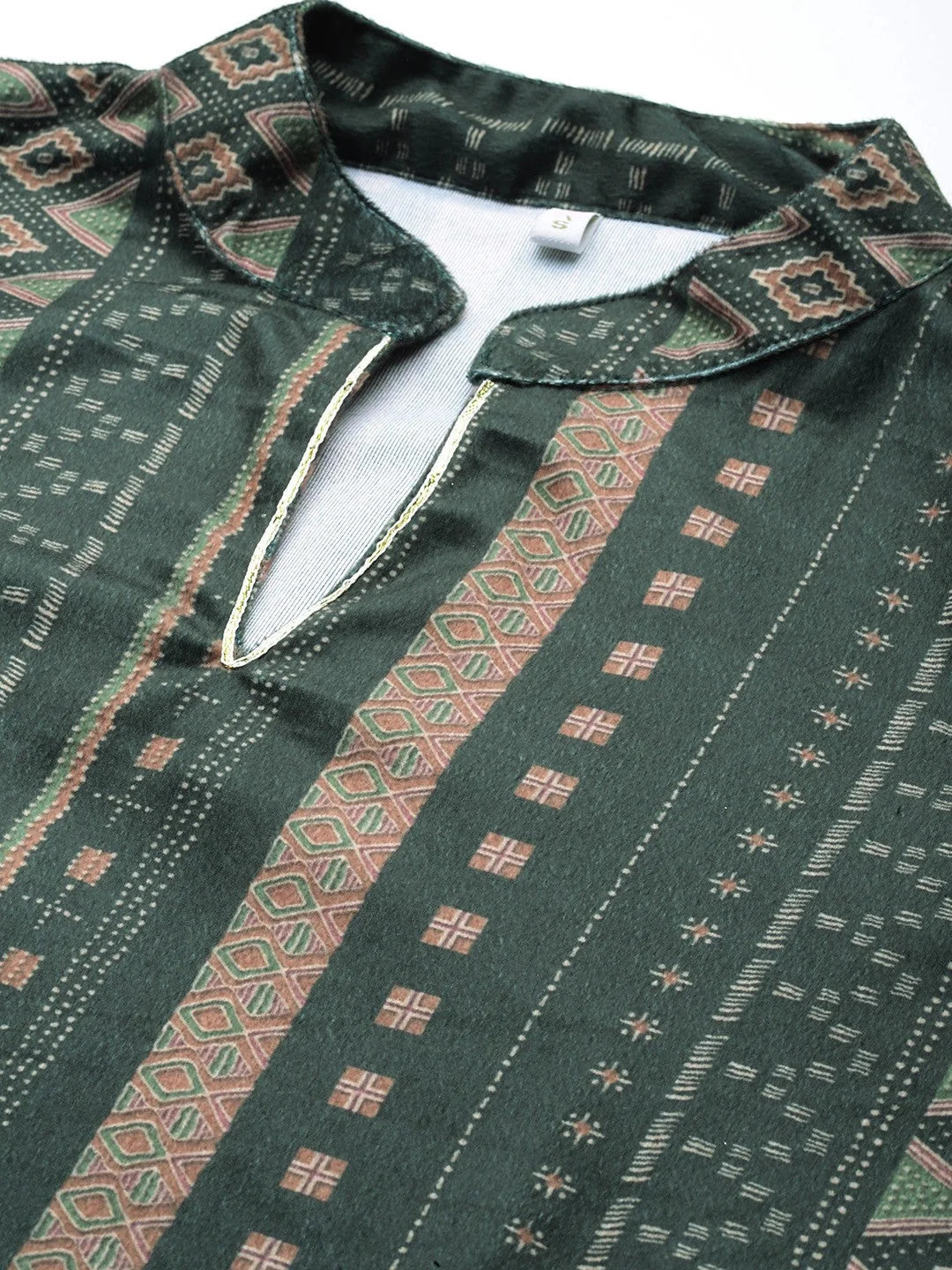 Green Geometric Velvet Kurtas | Indian Kurta Ladies | Festive