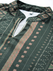 Green Geometric Printed Gotta Patti Velvet Kurta-AHKUVLDP-1110